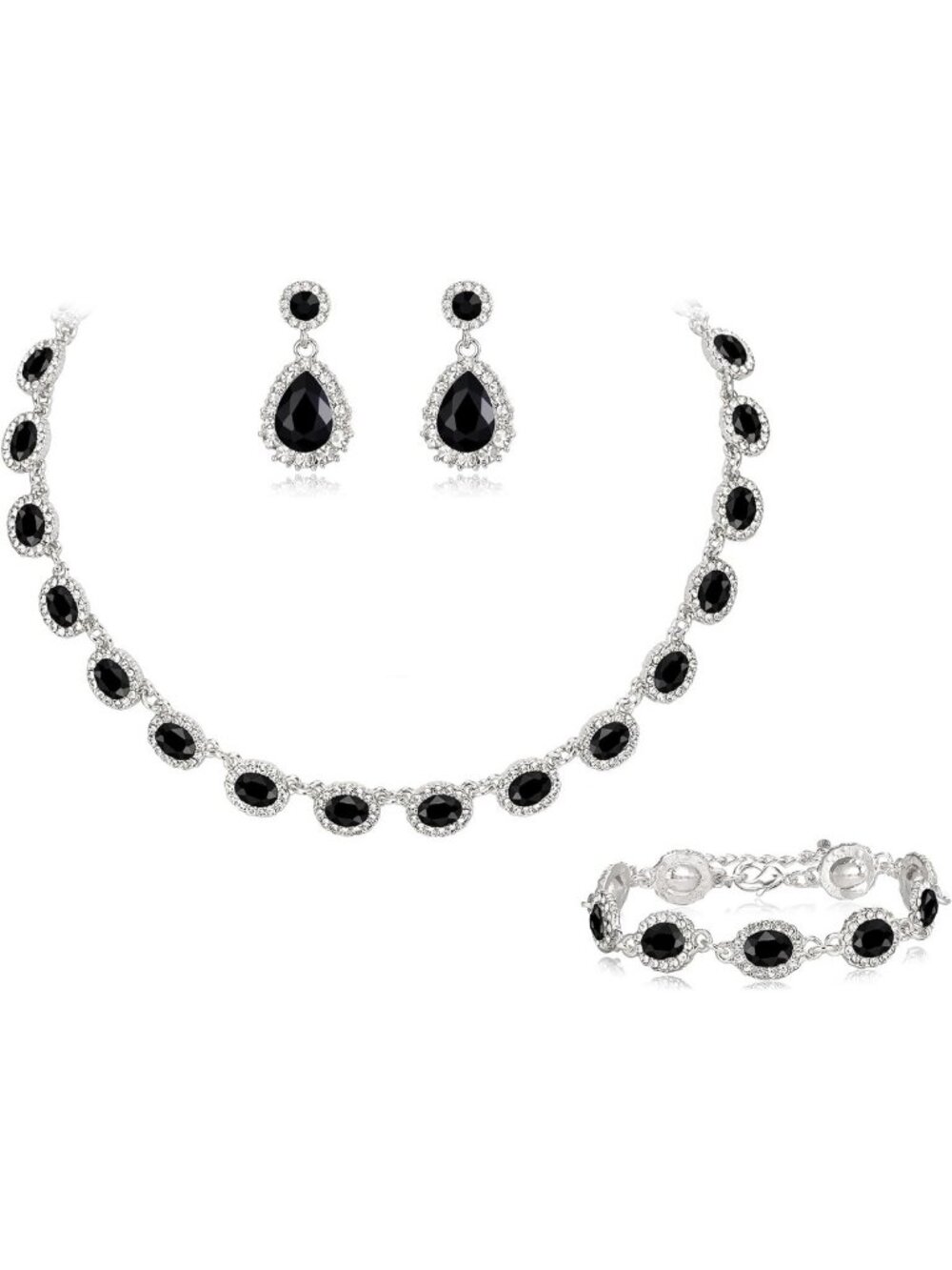 Elegant Crystal Bridal Jewelry Set - Oval Necklace, Earrings & Bracelet